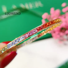 Load image into Gallery viewer, LUOWEND 18K Rose Gold Real Natural Aquamarine Bangle for Women
