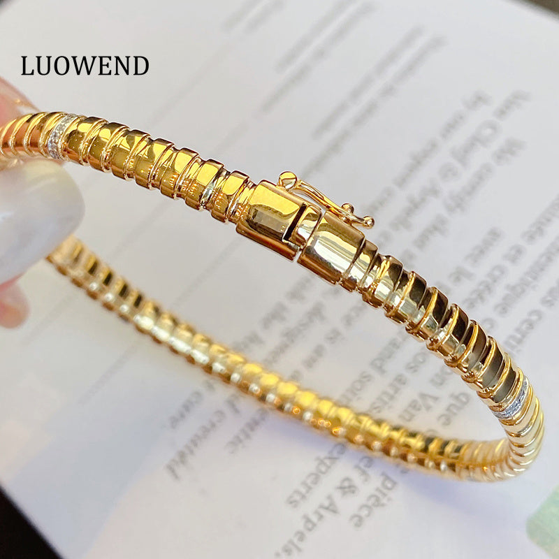 LUOWEND 18K Yellow Gold Real Natural Diamond  Bangle for Women