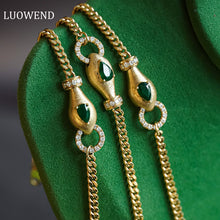 Load image into Gallery viewer, LUOWEND 18K Yellow Gold Real Natural Emerald and Diamond Gemstone Bracelet for Women
