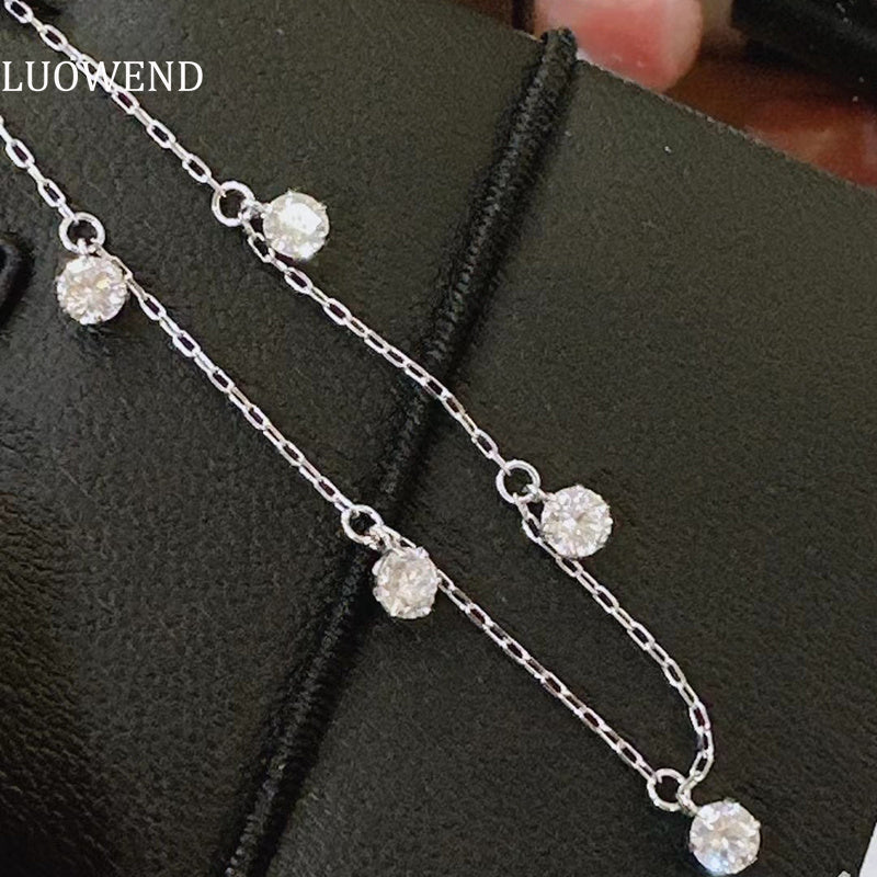 LUOWEND 18K White Gold Real Natural Diamond Bracelet for Women