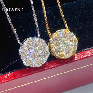 LUOWEND 18K White or Yellow Gold Real Natural Diamond Pendant Necklace for Women
