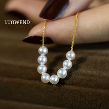 Load image into Gallery viewer, LUOWEND 18K Yellow Gold Real Natural Akoya Pearl Necklace for Women
