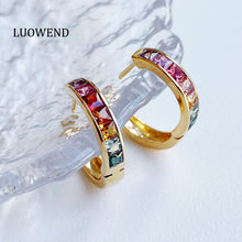 Load image into Gallery viewer, LUOWEND 18K Rose Gold Real Natural Aquamarine Earrings for Women
