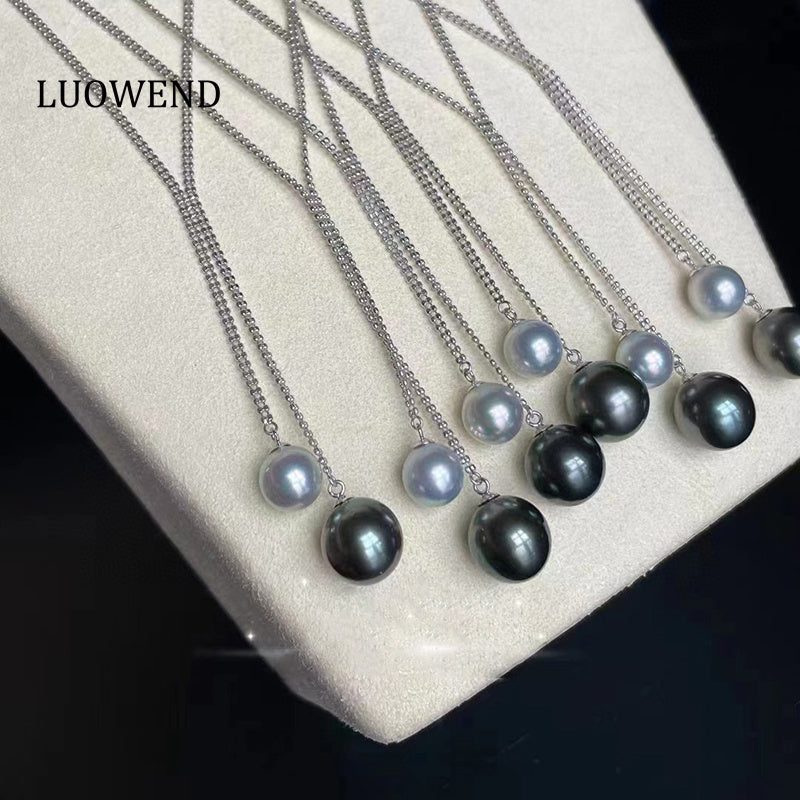 LUOWEND 18K White Gold Natural Pearl Necklace for Women