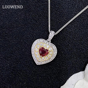 LUOWEND 18K White and Yellow Gold Real Natural Ruby Gemstone Necklace for Women