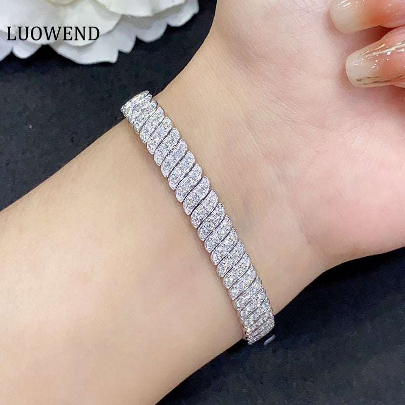 LUOWEND 18K White Gold Real Natural Diamond Bracelet for Women