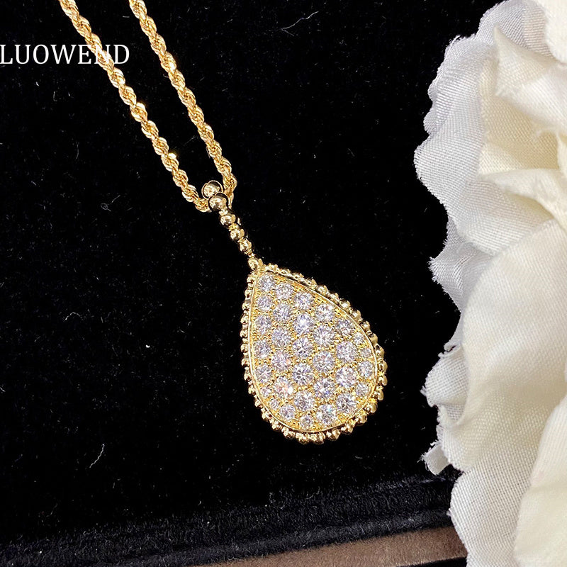 LUOWEND 18K Yellow Gold Real Natural Diamond Pendant Necklace for Women