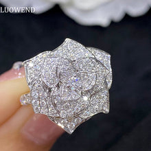 Load image into Gallery viewer, LUOWEND 18K White Gold Real Natural Diamond Ring for Women
