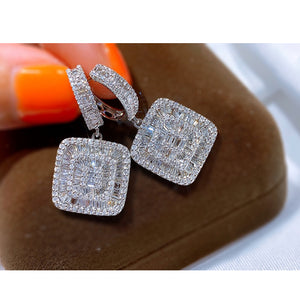 LUOWEND 18K White Gold Real Natural Diamond Hoop Earrings for Women