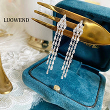 Load image into Gallery viewer, LUOWEND 18K White Gold Real Natural Diamond Drop Earrings for Women
