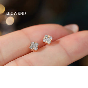 LUOWEND 18K Rose Gold Natural Diamond Earrings for Women