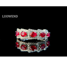 Load image into Gallery viewer, LUOWEND 18K White Gold Real Natural Diamond and Ruby Ring for Women
