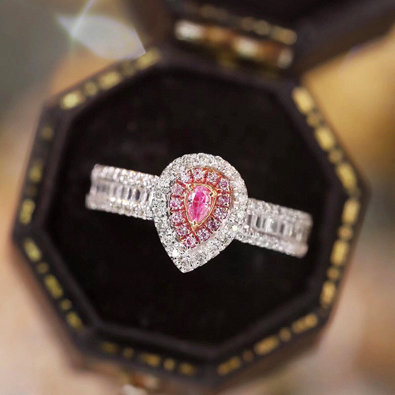 LUOWEND 18K White Gold Real Natural Pink Diamond Ring for Women