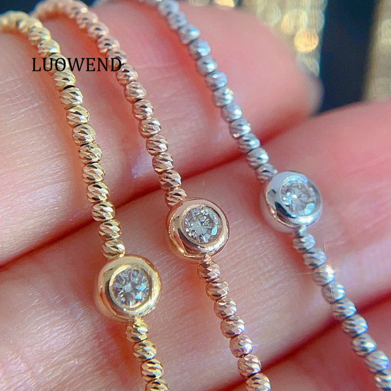 LUOWEND 18K White or Yellow or Rose Gold Natural Diamond Bracelet for Women