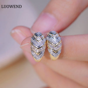 LUOWEND 18K White and Yellow Gold Real Natural Diamond Stud Earrings for Women