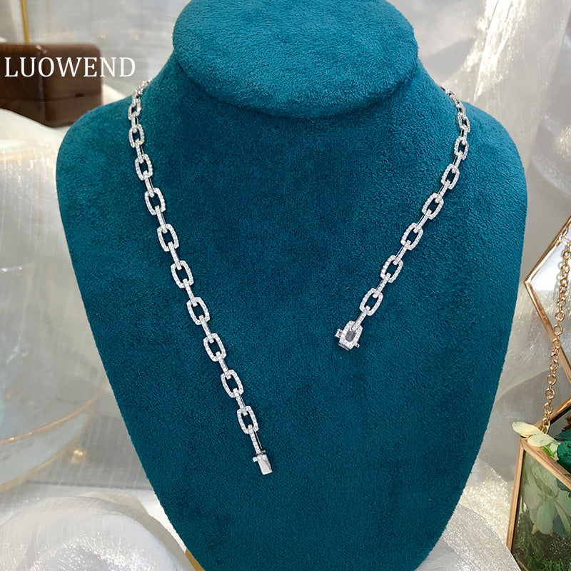 LUOWEND 18K White Gold Real Natural Diamond Necklace for Women