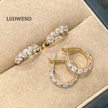 Load image into Gallery viewer, LUOWEND 18K Yellow Gold Fine Jewelry Real Natural Diamond Hoop Earrings for Women
