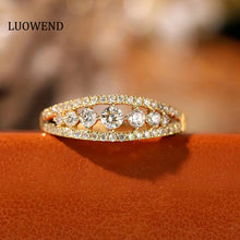 Load image into Gallery viewer, LUOWEND 18K White or Yellow Gold Real Natural Diamond Ring for Women
