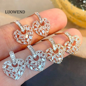 LUOWEND 18K White/Yellow/Rose Gold Natural Diamond Earrings for Women