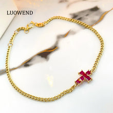Load image into Gallery viewer, LUOWEND 18K Yellow Gold Natural Ruby Bracelet for Women
