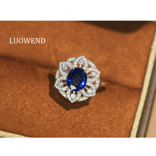 Load image into Gallery viewer, LUOWEND 18K White Gold Natural Sapphire Ring for Women
