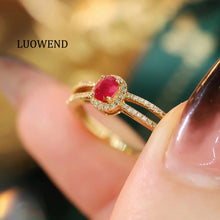 Load image into Gallery viewer, LUOWEND 18K Yellow Gold Real Natural Diamond and Ruby Ring for Women
