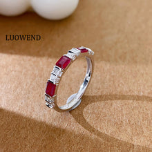 Load image into Gallery viewer, LUOWEND 18K White Gold Real Natural Diamond and Ruby Ring for Women
