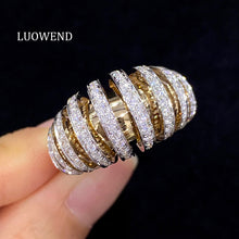 Load image into Gallery viewer, LUOWEND 18K White and Yellow Gold Real Natural Diamond Ring for Women
