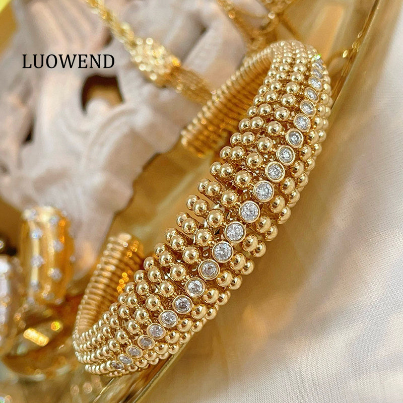 LUOWEND 18K Yellow Gold Natural Diamond Bracelet for Women