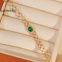 Load image into Gallery viewer, LUOWEND 18K Yellow Gold Natural Emerald Bracelet for Women
