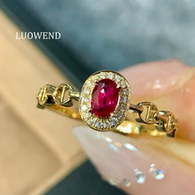 Load image into Gallery viewer, LUOWEND 18K Yellow Gold Natural Ruby Ring for Women
