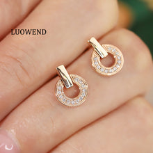 Load image into Gallery viewer, LUOWEND 18K Rose Gold Real Natural Diamond Stud Earrings for Women
