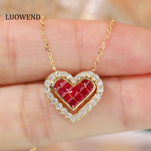 Load image into Gallery viewer, LUOWEND 18K Yellow Gold Real Natural Ruby and Diamond Gemstone Necklace for Women
