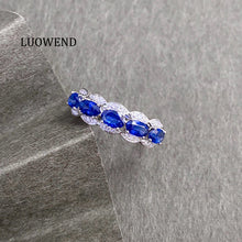Load image into Gallery viewer, LUOWEND 18K White Gold Natural Diamond and Sapphire Ring for Women
