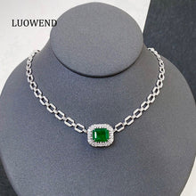 Load image into Gallery viewer, LUOWEND 18K White Gold Real Natural Emerald Necklace for Women
