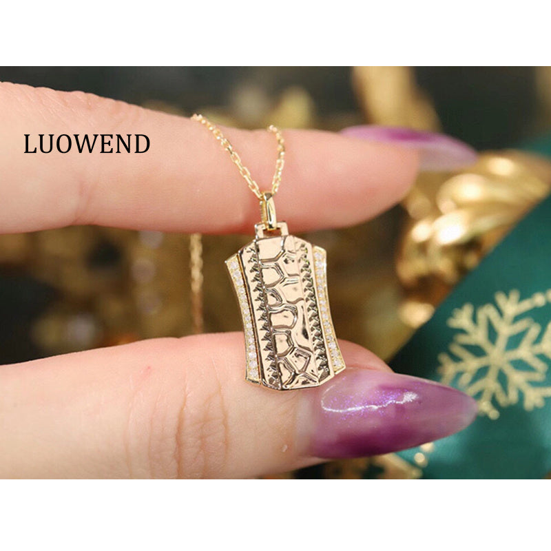 LUOWEND 18K Yellow Gold Real Natural Diamond Pendant Necklace for Women