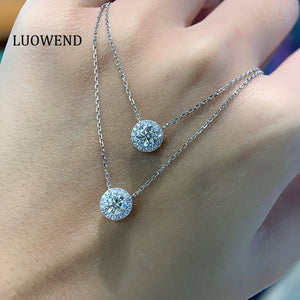 LUOWEND 18K White/Yellow Gold Natural Diamond Necklace for Women