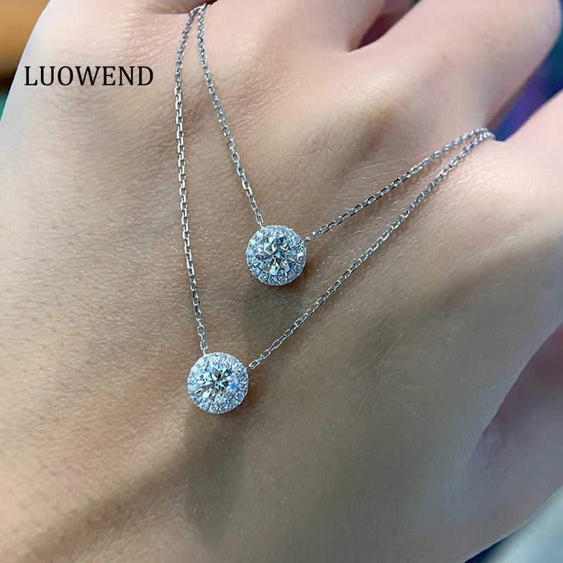 LUOWEND 18K White/Yellow Gold Natural Diamond Necklace for Women