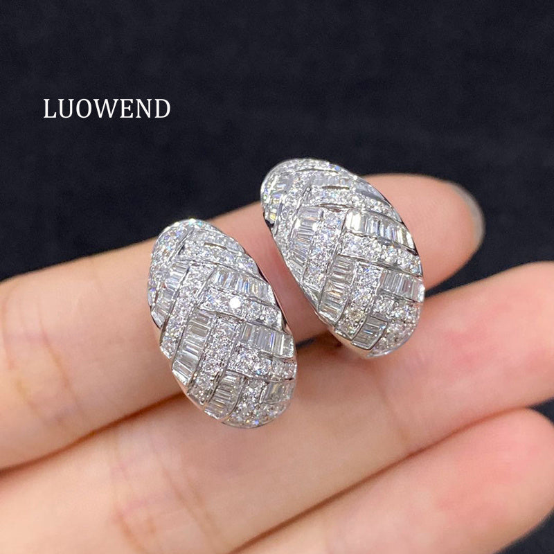 LUOWEND 18K White Gold Natural Diamond Earrings for Women