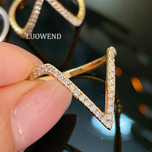 LUOWEND 18K White or Yellow Gold Natural Diamond Ring for Women