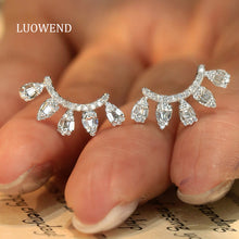 Load image into Gallery viewer, LUOWEND 18K White Gold Natural Diamond Stud Earrings for Women
