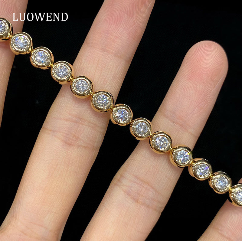 LUOWEND 18K Yellow Gold Real Natural Diamond Bracelet for Women