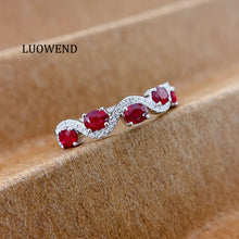 Load image into Gallery viewer, LUOWEND 18K White Gold Real Natural Diamond and Ruby Ring for Women
