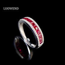 Load image into Gallery viewer, LUOWEND 18K White Gold Real Natural Diamond and Ruby Ring for Women
