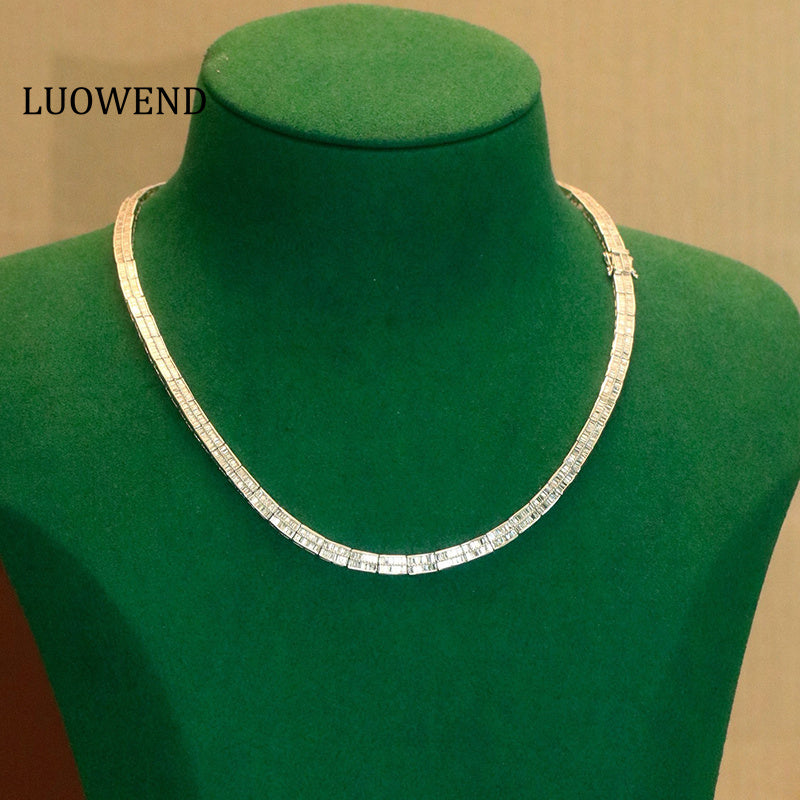 LUOWEND 18K White Gold Natural Diamond Necklace for Women
