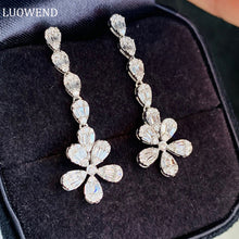 Load image into Gallery viewer, LUOWEND 18K White Gold Real Natural Diamond Drop Earrings for Women
