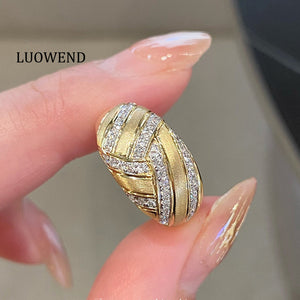 LUOWEND 18K White+Yellow Gold Natural Diamond Ring for Women