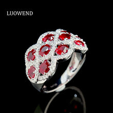 Load image into Gallery viewer, LUOWEND 18K White Gold Real Natural Ruby and Diamond Gemstone Ring for Women
