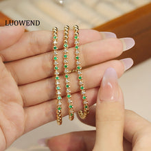 Load image into Gallery viewer, LUOWEND 18K Yellow Gold Natural Emerald Bracelet for Women
