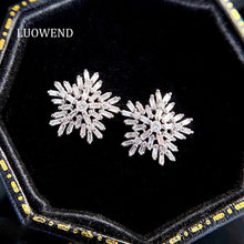 Load image into Gallery viewer, LUOWEND 18K White Gold Real Natural Diamond Stud Earrings for Women

